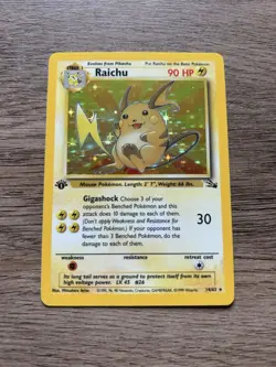 Raichu Pokemon Card 1st Edition Holo WOTC 14/62 Fossil Set Rare Vintage 1999 LP - Image 1