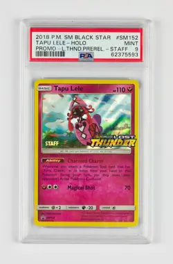 2018 POKEMON SM LOST THUNDER TAPU LELE #SM152 PRERELEASE STAFF PROMO PSA 9 - Image 1