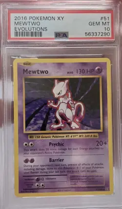 2016 Pokemon XY Evolutions 51 Non Holo Rare Mewtwo PSA 10 GEM MINT - Image 1
