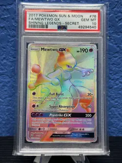 2017 POKEMON SUN & MOON #76 FA/MEWTWO GX SECRET RARE SHINING LEGENDS PSA 10 - Image 1