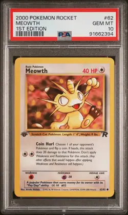 2000 POKEMON ROCKET 1ST EDITION #62 MEOWTH PSA 10 - Image 1