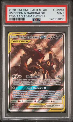 2020 POKEMON SM PROMO TAG TEAM POWERS COLLECTION UMBREON & DARKRAI GX PSA 9 - Image 1