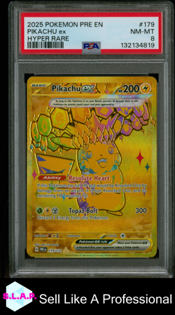PIKACHU EX HYPER RARE POKEMON PRE EN-PRISMATIC EVOLUTIONS 2025 179 PSA 8 - Image 1