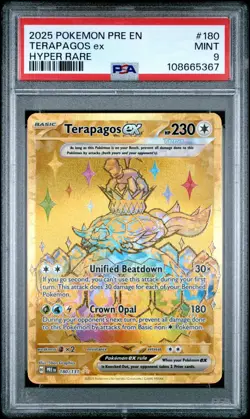 2025 POKEMON PRE EN-PRISMATIC EVOLUTIONS HYPER RARE #180 TERAPAGOS EX PSA 9 - Image 1