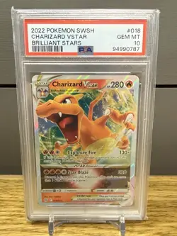 2022 Pokemon SWSH Brilliant Stars 018 Charizard VSTAR PSA 10 Gem Mint - Image 1