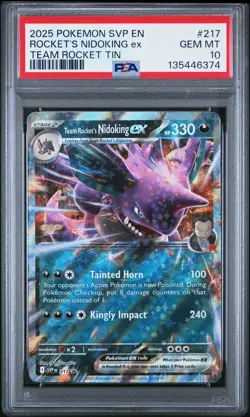 2025 POKEMON SVP TEAM ROCKET TIN PROMO #217 TEAM ROCKET'S NIDOKING EX PSA 10 - Image 1