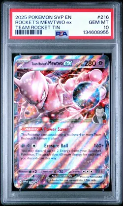 2025 POKEMON SVP EN-SV TEAM ROCKET TIN #216 TEAM ROCKET'S MEWTWO EX PSA 10 - Image 1