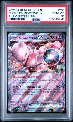 2025 POKEMON SVP TEAM ROCKET TIN #216 TEAM ROCKET'S MEWTWO EX PSA 10 - Image 1