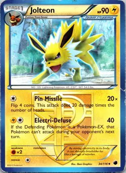 Jolteon (Team Plasma) 34/116 Uncommon Plasma Freeze MP Pokemon TCG CREASE - Image 1