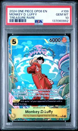 2024 ONE PIECE OP08 #109 TWO LEGENDS MONKEY D LUFFY TREASURE RARE PSA 10 GEM MNT - Image 1