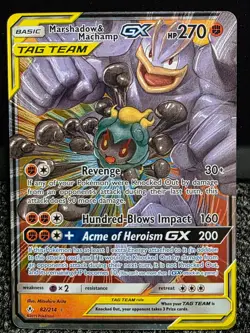 Pokemon TCG Marshadow & Machamp GX 82/214 Sun & Moon Unbroken Bonds Holo - Image 1