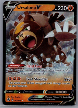 Ursaluna V 102/195 Pokemon TCG Silver Tempest Sword & Shield Ultra Rare Card NM - Image 1
