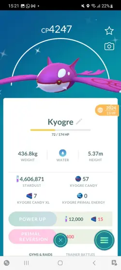 Pokemon Go Shiny Legendary Kyogre ( High cp ) - Image 1