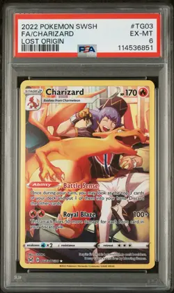 2022 Pokemon Lost Origin Charizard #TG03 Full Art Trainer Gallery PSA 6 - Image 1
