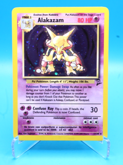 Alakazam 1/130 Base Set 2 Rare Holo Pokemon Card WOTC 2000 LP - Image 1