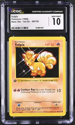 (PSA) CGC 10 Vulpix 1st Edition Shadowless Base Set Pokemon Card #68 Gem Mint - Image 1
