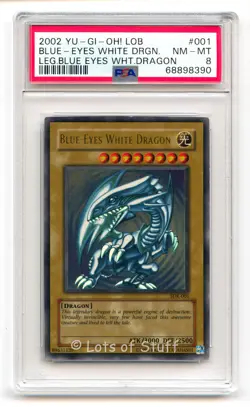 PSA 8 NM-MT Yu-Gi-Oh! Blue-Eyes White Dragon LOB SDK-001 2002 Ultra Rare 001 -90 - Image 1