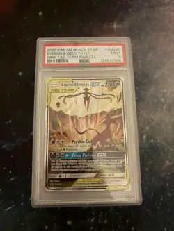 Espeon & Deoxys GX SM240 Tag Team Black Star Promo PSA 9 MINT Pokemon Card - Image 1