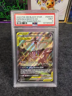 Espeon & Deoxys GX SM240 Tag Team Black Star Promo PSA 9 MINT Pokemon Card - Image 1