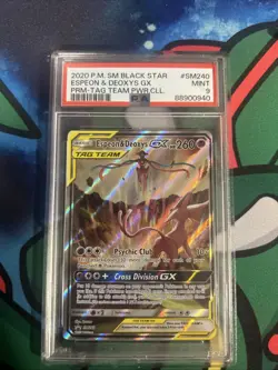 Espeon & Deoxys GX SM240 Tag Team Black Star Promo PSA 9 MINT Pokemon Card - Image 1