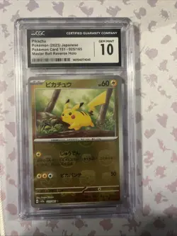 CGC 10 GEM MINT PIKACHU MASTER BALL 025/165 REVERSE HOLO POKEMON 151 JAP - Image 1