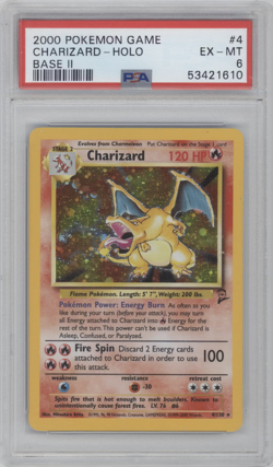 PSA 6 EX-MT 2000 POKEMON GAME BASE 2 CHARIZARD HOLO #4 TRADING CARD - Image 1