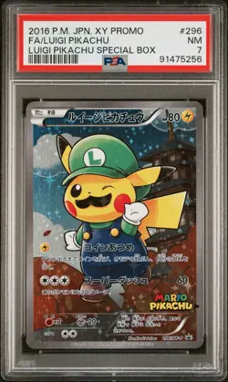 2016 Pokemon Luigi Pikachu Special Box Japanese Full Art Promo 296/XY-P - PSA 7 - Image 1