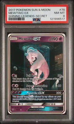 2017 POKEMON SUN & MOON SHINING LEGENDS SECRET #78 MEWTWO GX PSA 8 - Image 1
