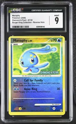 CGC 9 Manaphy Diamond & Pearl Burger King 9/130 Reverse Holo Pokemon Card - Image 1