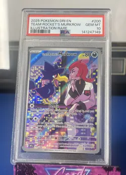 2025 POKEMON DESTINED RIVALS ILLUSTRATION RARE #200 TEAM ROCKET'S MURKROW PSA 10 - Image 1