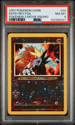 2001 POKEMON GAME MOVIE POKEMON 3 MOVIE PROMO #34 ENTEI-REVERSE FOIL PSA 8 - Image 1