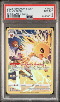 2022 POKEMON SWORD & SHIELD BRILLIANT STARS #TG04 FULL ART/JOLTEON PSA 8 - Image 1