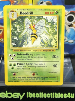 Pokemon Card TCG Beedrill Base Set 17/102 Regular Unlimited Rare 1999 WOTC LP - Image 1