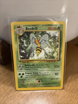 Pokemon TCG Beedrill Card 17/102 Rare Unlimited Base Set, MP - Image 1
