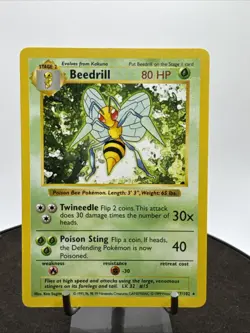 Pokemon TCG Beedrill Card 17/102 Rare Unlimited Shadowless 1999 Base Set - Image 1