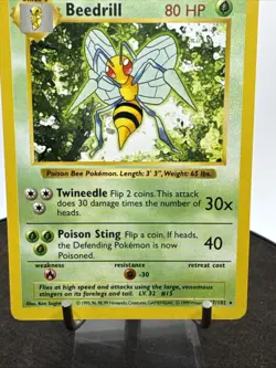 Pokemon TCG Beedrill Card 17/102 Rare Unlimited Shadowless 1999 Base Set - Image 3
