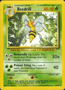 1999 Pokemon TCG - Beedrill - Base Set - Uncommon Card - 17/102 - Image 1