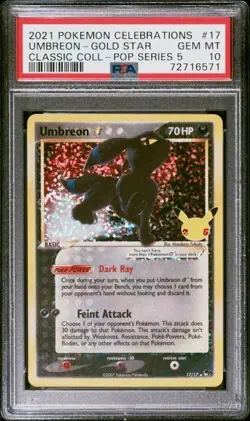 PSA 10 GEM MINT Umbreon Gold Star Celebrations Classic Holo Pokemon 17 - Image 1