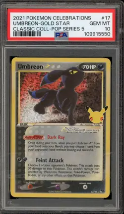 Pokemon Umbreon Gold Star Celebrations Classic Coll POP Series 5 Holo #17 PSA 10 - Image 1