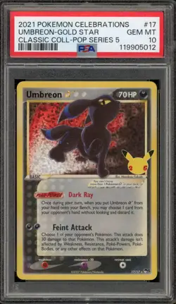 Pokemon Umbreon Gold Star Celebrations Classic Coll POP Series 5 Holo #17 PSA 10 - Image 1