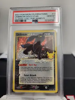 Pokemon Umbreon Gold Star Celebrations Classic Coll POP Series 5 Holo #17 PSA 10 - Image 1
