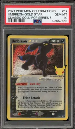 Pokemon Umbreon Gold Star Celebrations Classic Coll POP Series 5 Holo #17 PSA 10 - Image 1