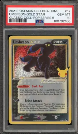 Pokemon Umbreon Gold Star Celebrations Classic Coll POP Series 5 Holo #17 PSA 10 - Image 1