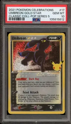 Pokemon Umbreon Gold Star Celebrations Classic Coll POP Series 5 Holo #17 PSA 10 - Image 1