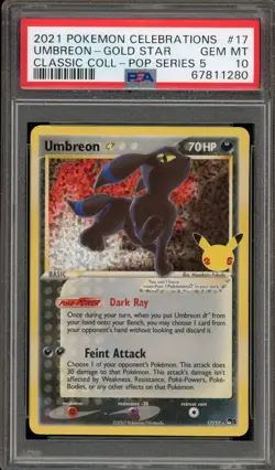 Pokemon Umbreon Gold Star Celebrations Classic Coll POP Series 5 Holo #17 PSA 10 - Image 1