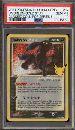 Pokemon Umbreon Gold Star Celebrations Classic Coll POP Series 5 Holo #17 PSA 10 - Image 1