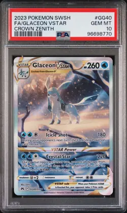 2023 POKEMON SWORD & SHIELD CROWN ZENITH #GG40 FULL ART/GLACEON VSTAR PSA 10 - Image 1