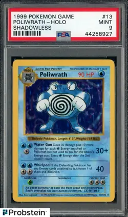 1999 Pokemon Game Shadowless #13 Poliwrath Holo PSA 9 MINT - Image 1