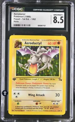 Aerodactyl 1/62 Fossil 1st Edition Holo Rare 1999 CGC 8.5 NM/MINT+ - Image 2