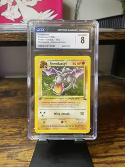 Pokemon TCG Aerodactyl 1999 Fossil 1st Edition 1/62 Prerelease Holo CGC 8 - Image 1
